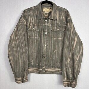 Vintage Cheap Joes Jean Jacket Womens Large Gray Brown Stripe Watercolor Wash